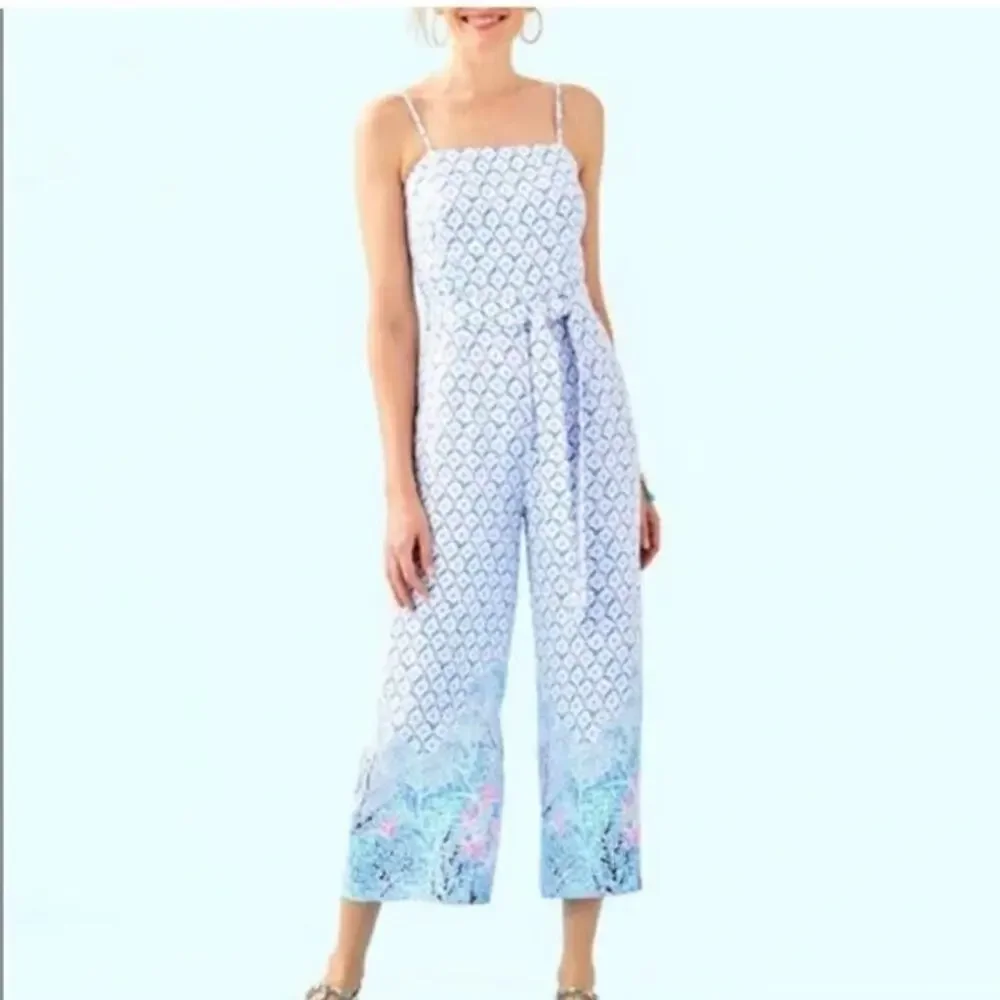 Lilly Pulitzer Sandra Sea Le Vie Cropped Jumpsuit Women's Blue Size 0